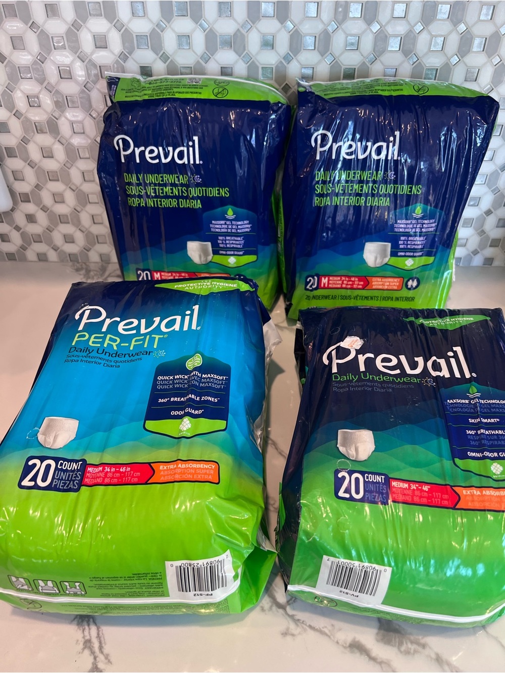 Lot of 4 Prevail Adult Diapers Daily Underwear, Medium 20 Count Each Total 80ct